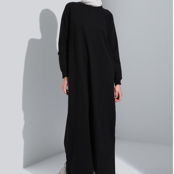 Black Crewneck Cotton blend Abaya- modest dress - Picture 1 of 4